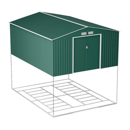 Lotus Orion 11x14 Apex Dark Green Metal Shed With Foundation Kit