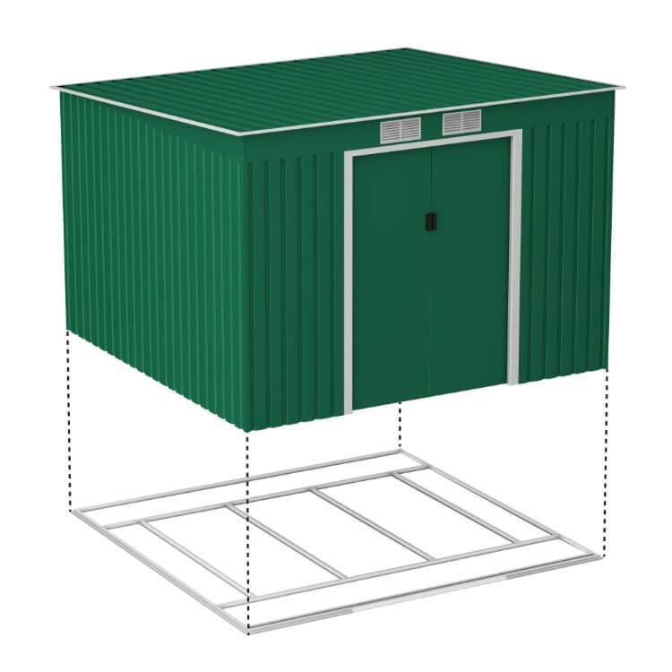 Lotus Hestia 7x4 Dark Green Pent Metal Shed Including Foundation Kit