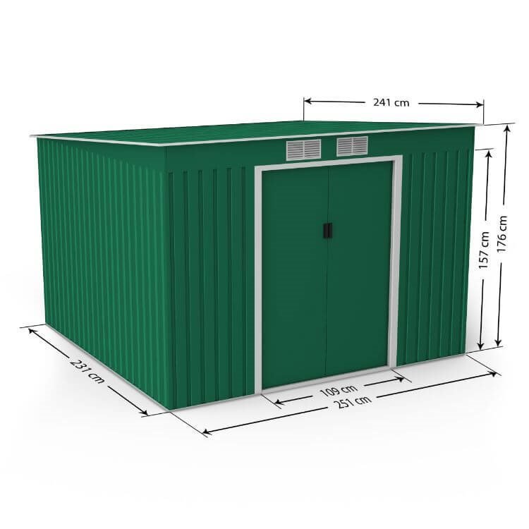 Lotus Hestia 9x6 Dark Green Pent Metal Shed Including Foundation Kit