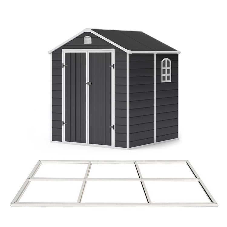 Lotus Sono 6x6 Apex Plastic Garden Storage Shed Including Foundation Kit Grey