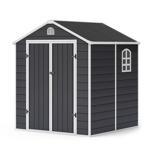 Lotus Sono 6x6 Apex Plastic Garden Storage Shed Including Foundation Kit Grey