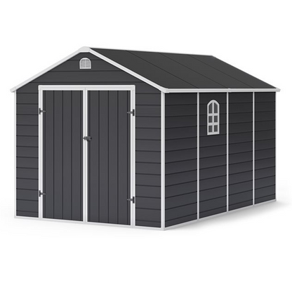 Lotus Sono 8x12 Apex Plastic Garden Storage Shed Including Foundation Kit Grey