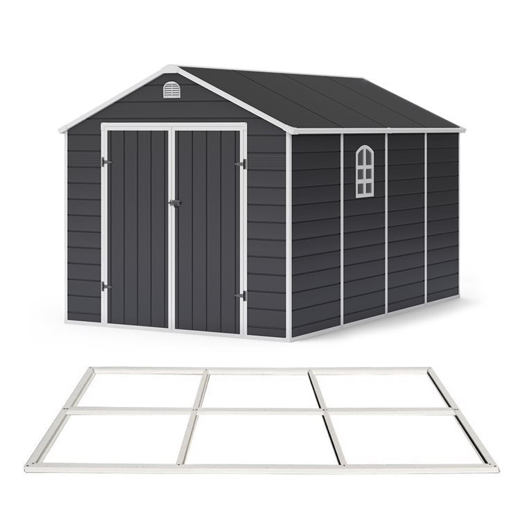 Lotus Sono 8x12 Apex Plastic Garden Storage Shed Including Foundation Kit Grey