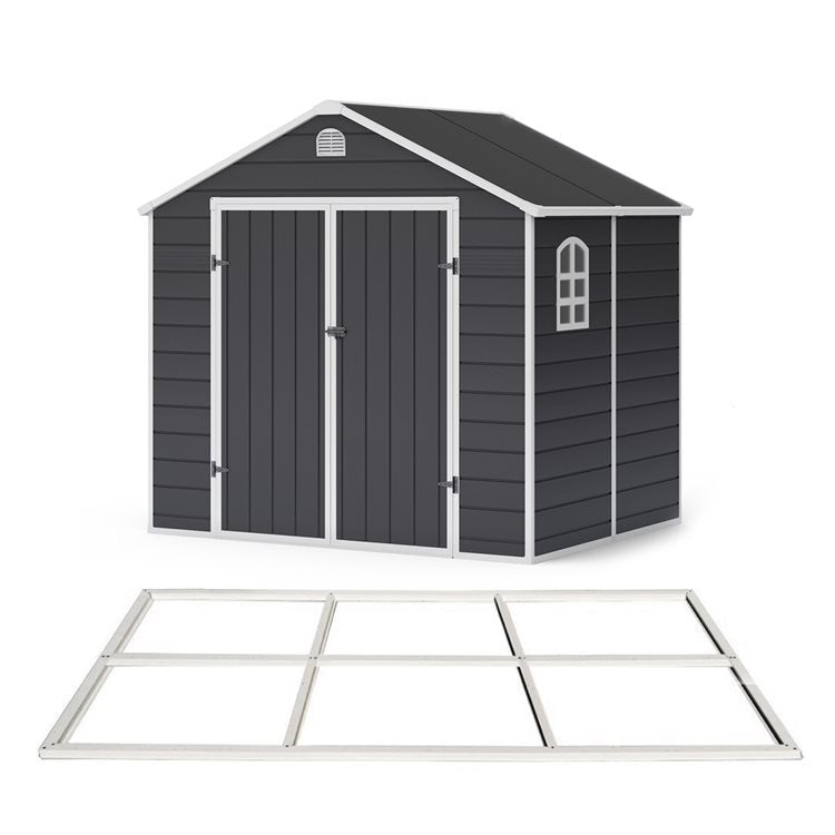 Lotus Sono 8x6 Apex Plastic Garden Storage Shed Including Foundation Kit Grey