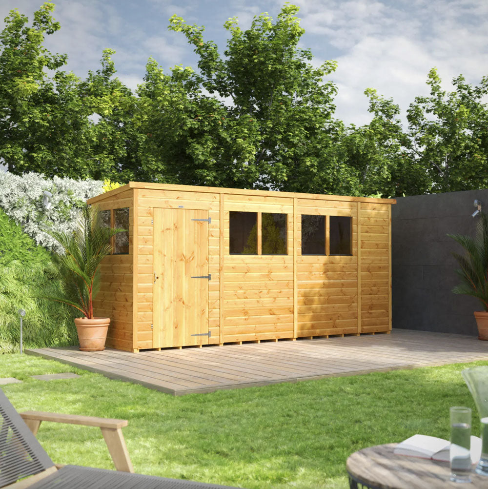 14x4 Power Tongue & Groove Pent Shed